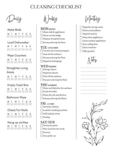 Cleaning Checklist By Room Printable