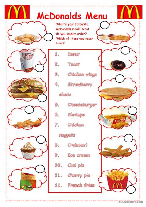 McDonalds meal: English ESL worksheets pdf & doc