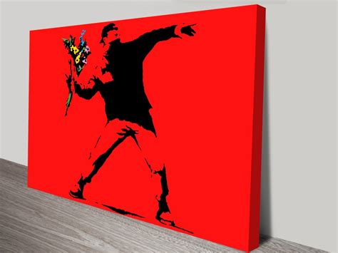 Banksy Flower Thrower Red Wall Art Print