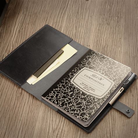 Personalized Distressed Leather Composition Notebook Cover, black, 307 - Extra Studio