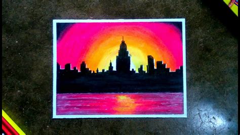 Scenery of City sunset step by step oil pastels drawing !! For kids and beginners - YouTube