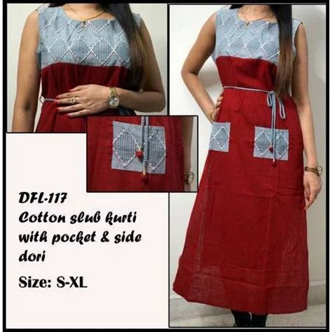 XL A-Line Cotton Slub Kurti With Pocket And Side Dori at Rs 500/piece in Delhi