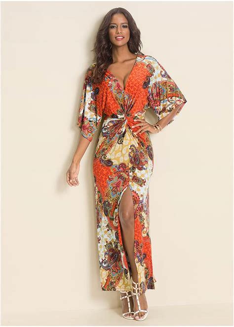 Twist Front Maxi Dress in Orange Multi | VENUS