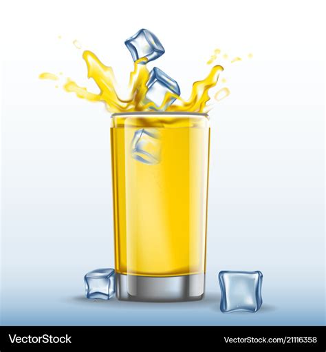 Ice cubes splash in glass of orange juice Vector Image