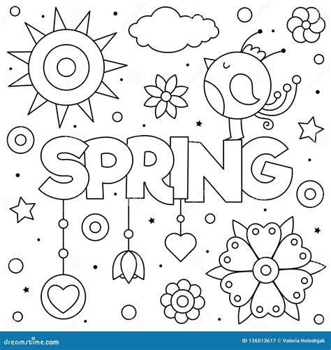 Spring. Coloring Page. Black and White Vector Illustration Stock Vector - Illustration of book ...