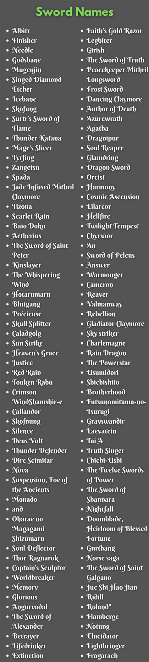 Awesome Swords Names