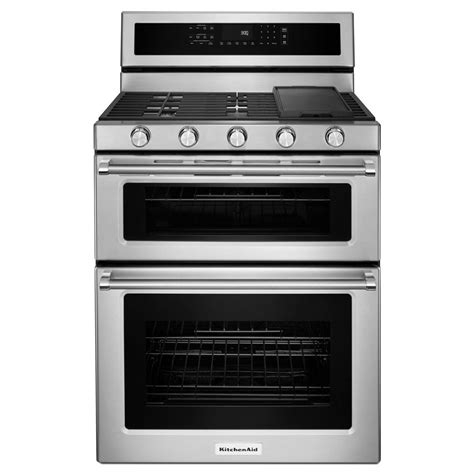 KitchenAid Stainless Steel Freestanding Double Oven Convection Gas Range (6.0 Cu. Ft ...