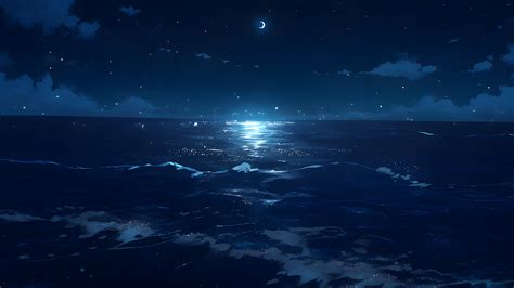 Dark Night Over Ocean Desktop Wallpaper - Night Ocean Wallpaper