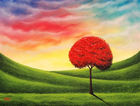 Bing Art by Rachel Bingaman: Red Tree Landscape Painting, Sunset Sky ...