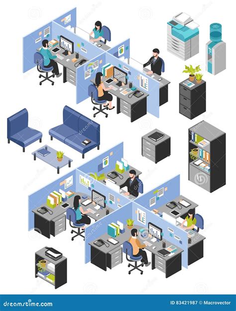 Cubicle Office Isometric Background Cartoon Vector | CartoonDealer.com ...