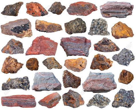 Set Of Specimens Of Natural Mineral Rocks - Various Iron Ore.. Stock Photo, Picture And Royalty ...