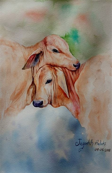 indian cows Painting by jagadish halaki | Saatchi Art