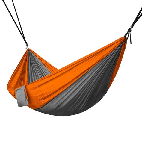 Portable 2 Person Hammock Rope Hanging Swing Fabric Camping Bed - Grey & Orange