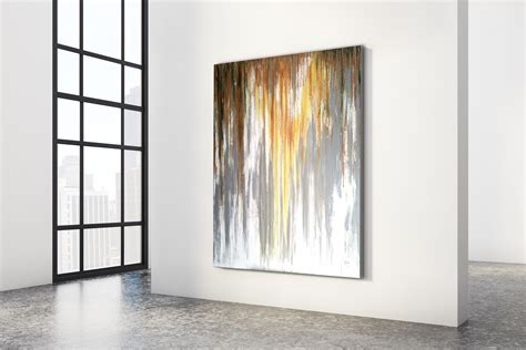 ORIGINAL ABSTRACT PAINTING Large Canvas Art yellow Gray Abstarct ...