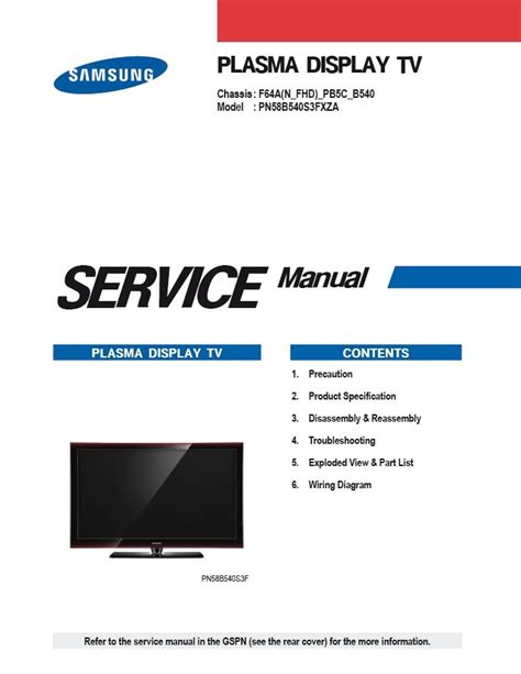 Samsung PN58B540 PN58B540S3FXZA PN58B540S3FXZC Plasma - serviceandrepair