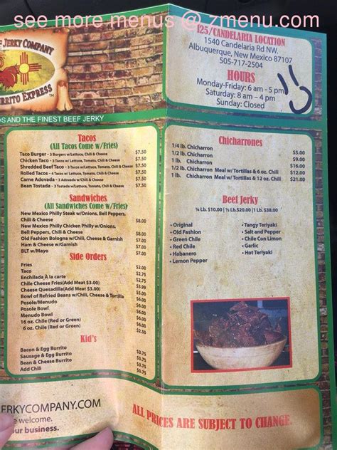 Menu at New Mexico Beef Jerky Company restaurant, Albuquerque ...