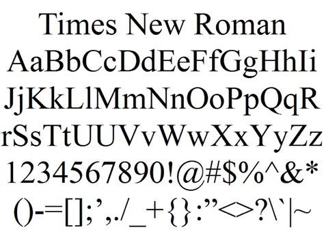 Font Alphabet Styles: Times New Roman