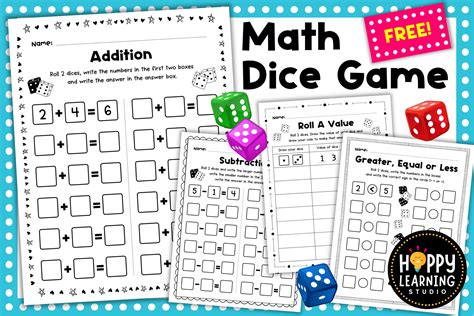 FREE Math Dice Game for Kids Graphic by NJ Studio · Creative Fabrica