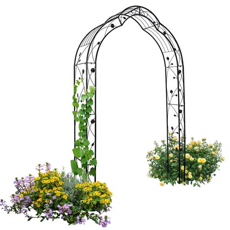 Black Kinbor Metal Arbor with Planters Garden Arch Trellis for Climbing Plants Lawn Backyard ...