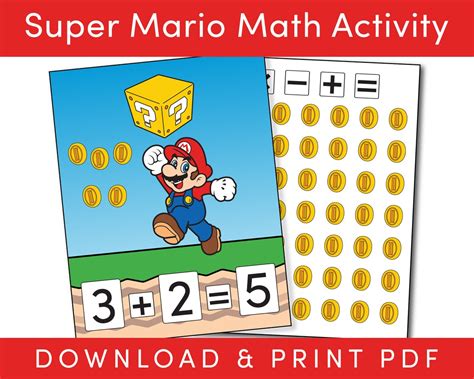 Super Mario Math Practice Activity for Kids, Printable PDF, Easy Learning for Preschool and ...