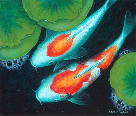 KOI Original Acrylic Painting Auspicious by NautilusArtGallery