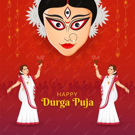 Premium Vector | Bengali Lady Dancing in Durga Puja Shubh Navratri festival Happy Dussehra and ...