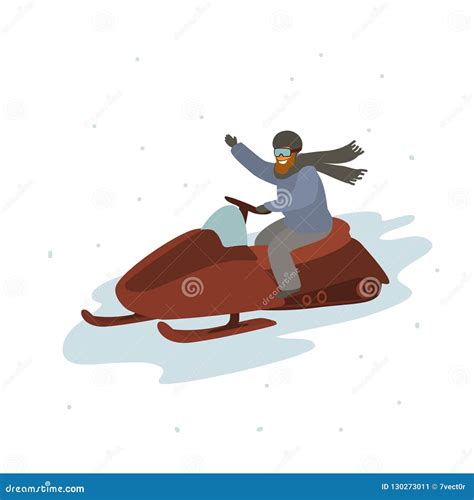 Man Driving Snowmobile, Winter Cartoon Vector Illustration Stock Vector ...