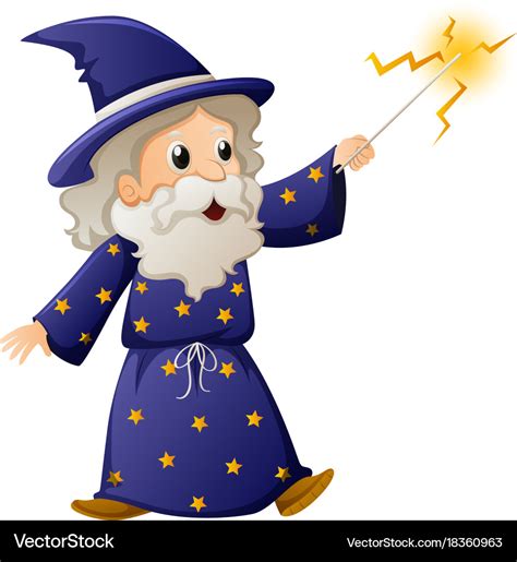 Old wizard with magic wand Royalty Free Vector Image