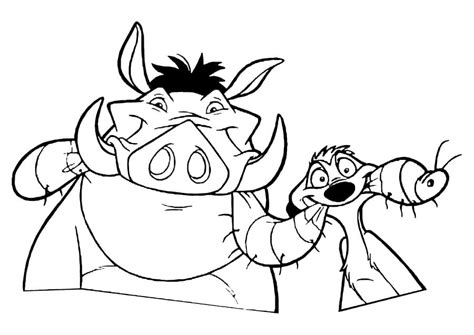 Timon and Pumbaa Eating Worm Coloring Page - Free Printable Coloring ...