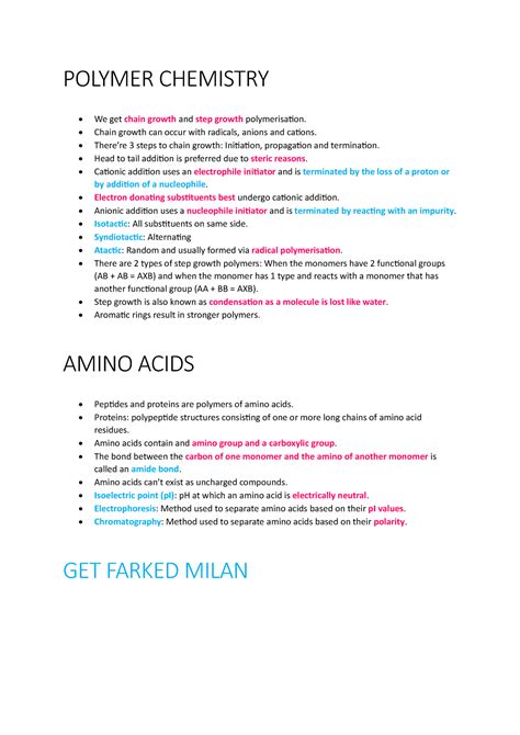 Amino and polymer - POLYMER CHEMISTRY We get chain growth and step growth polymerisation. Chain ...