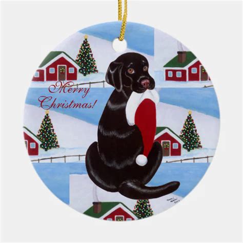 Chocolate Lab Christmas Santa Hat Ceramic Ornament | Zazzle