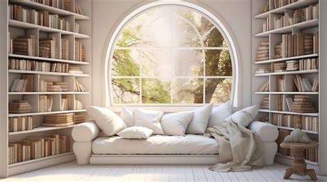 Premium AI Image | Cozy Reading Corner with White Bookshelves