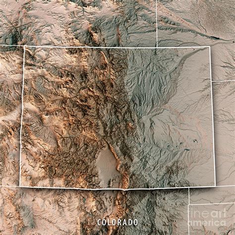 Colorado State USA 3D Render Topographic Map Neutral Border Digital Art by Frank Ramspott | Pixels