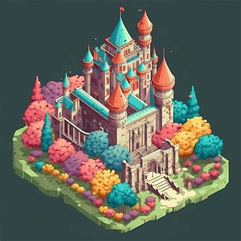 Cartoon Castle in the Middle of the Forest. Colorful Vector Illustration Stock Illustration ...