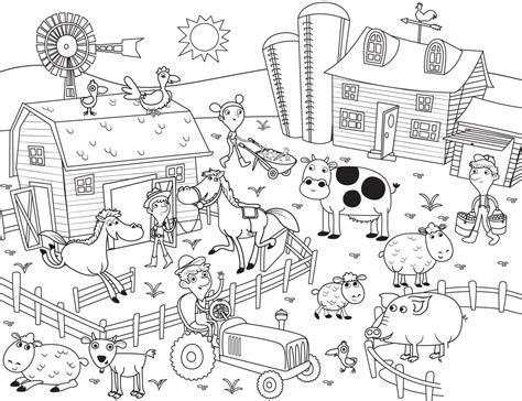 Farmer and Farm Animals coloring page - Download, Print or Color Online for Free