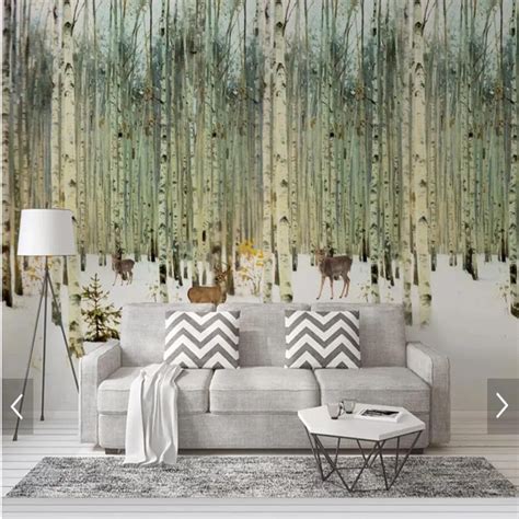 Modern Hand Painting Birch Tree Wallpaper Mural 3D Printed Photo Wall ...