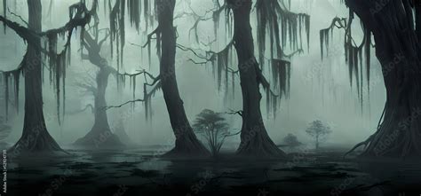 Scary mystical forest.Creepy trees halloween concept background, magical forest landscape ...