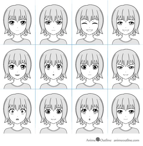 12 Anime Facial Expressions Chart & Drawing Tutorial - AnimeOutline