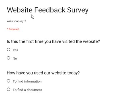 Website Feedback Survey: Google Form Template by w3resource