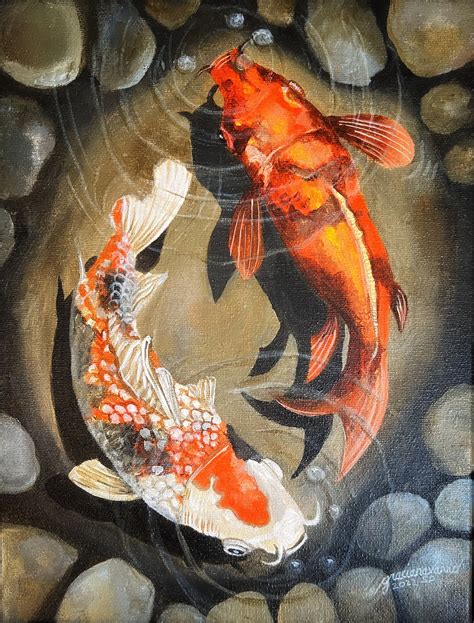 Koi Fish Paintingharmony & Happiness Yin Yang Fish Painting Prosperity Wall Art Good Fortune ...