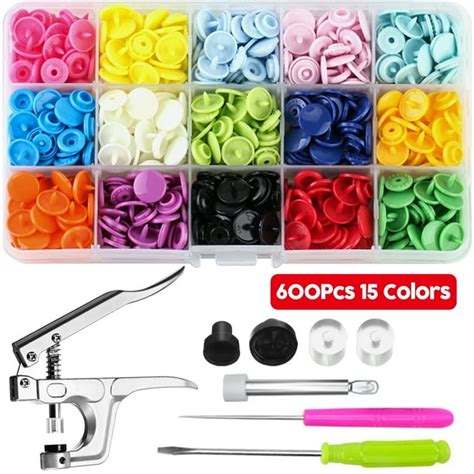 600Pcs Plastic Snap Buttons No-Sew Snap Fasteners T5 Snaps with Snaps ...