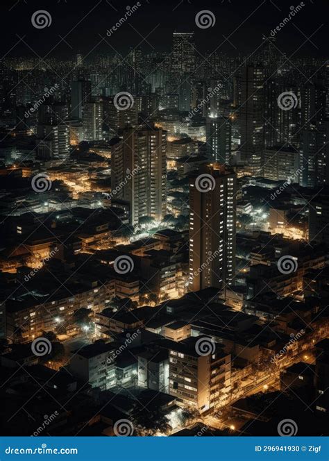 Aerial View of a City at Night Stock Photo - Image of apartment, night: 296941930