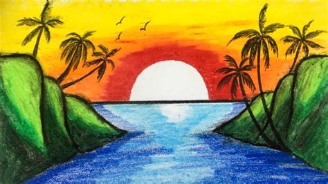 Amazing Sunset Scenery Drawing - Easy Step By Step | Easy drawings, Beauty art drawings, Drawings