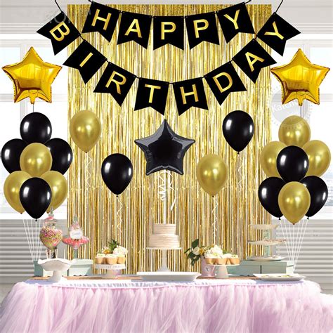 MumooBear Gold and Black Birthday Decorations Set - Happy Birthday Banner for Birthday Party ...