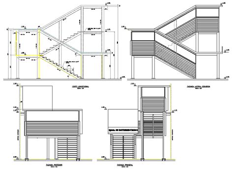 Staircase elevation and section detail dwg file - Cadbull