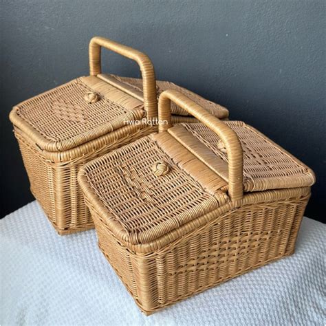 Picnic basket with cover 2 way rattan carrying basket Bakul rotan dgn penutup Bakul berkelah ...