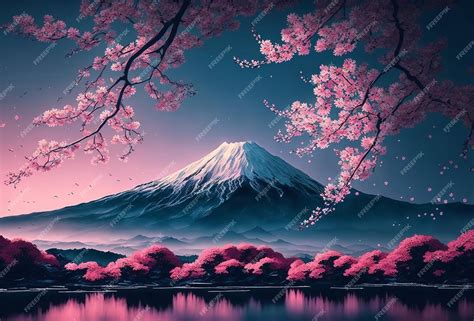 Premium Photo | Spring cherry blossom with Mount Fuji in the background Generative ai