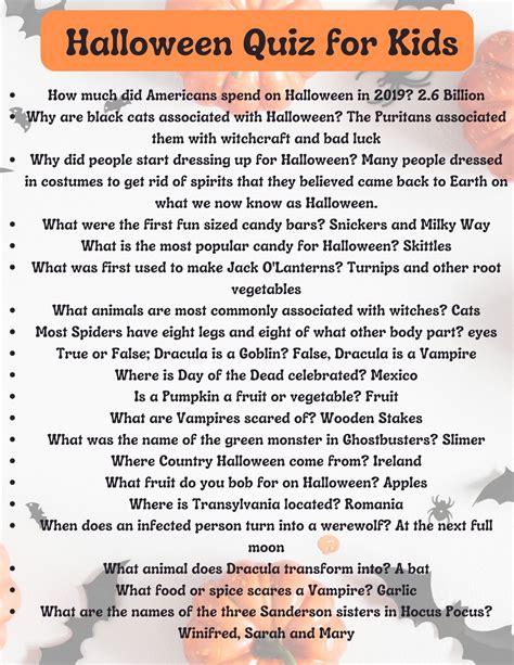 Halloween Quiz for Kids; Free Printable Halloween Quiz