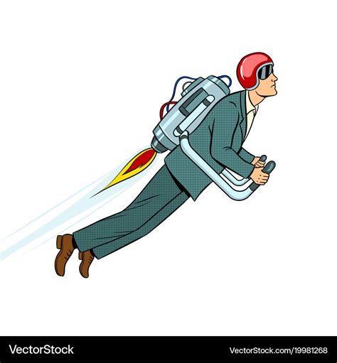 Man flying jet pack pop art style Royalty Free Vector Image