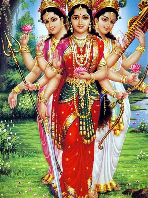 Tridevi (Trinity of Hindu Goddesses) | Saraswati goddess, Hindu, Durga goddess